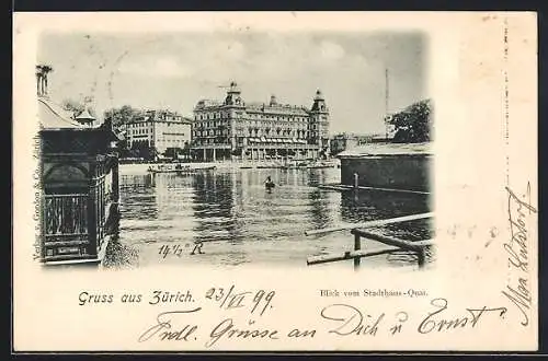 AK Zürich, Blick vom Stadthaus-Quai