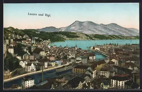 AK Luzern, Stadtpanorama mit Rigi