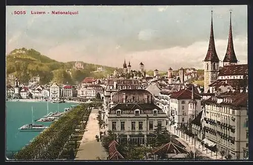 AK Luzern, Nationalquai aus der Vogelschau