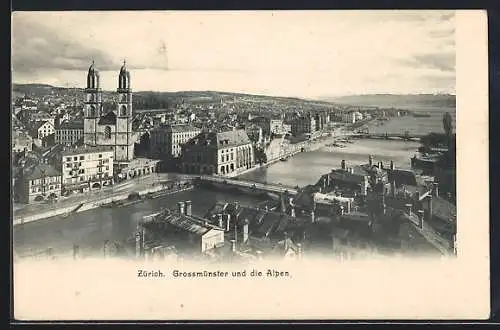 AK Zürich, Grossmünster und die Alpen