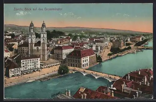 AK Zürich, Blick auf das Grossmünster