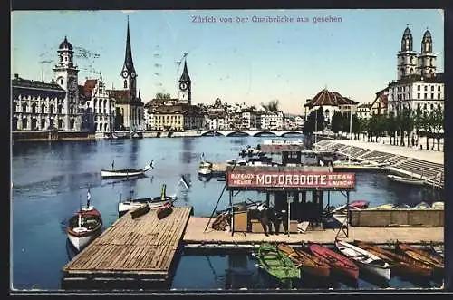 AK Zürich, Stadtpartie von der Quaibrücke aus gesehen