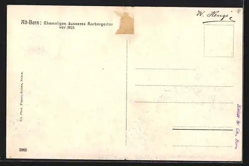 Künstler-AK Bern, Ehemaliges äusseres Aarbergertor vor 1925