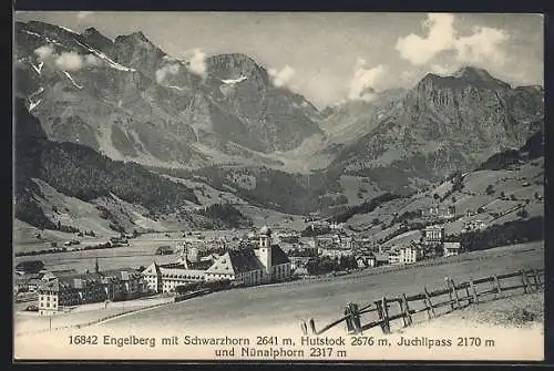 AK Engelberg, Panorama mit Schwarzhorn, Hutstock, Juchlipass und Nünalphorn