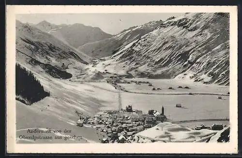 AK Andermatt, Blick von der Oberalpstrasse im Winter