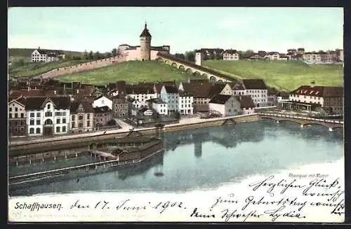 AK Schaffhausen, Rheinquai mit Munot