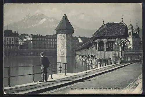 AK Luzern, Kapellbrücke und Pilatus