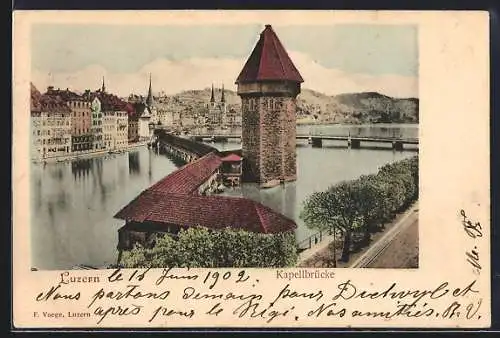 AK Luzern, Kapellbrücke und Wasserturm