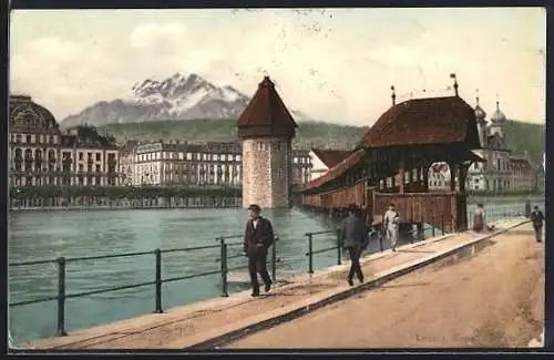 AK Luzern, Passanten an der Kapell-Brücke