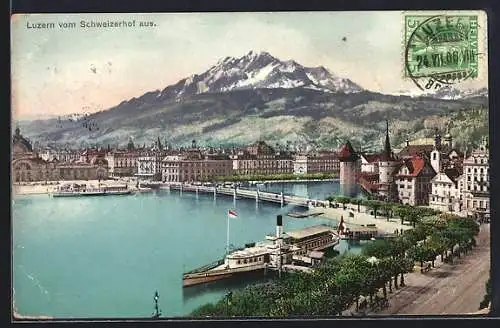 AK Luzern, Panorama vom Hotel Schweizerhof aus