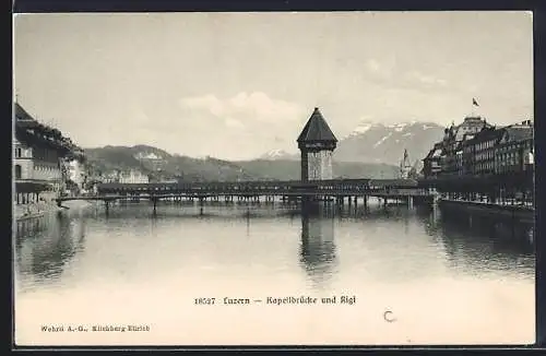 AK Luzern, Kapellbrücke und Rigi