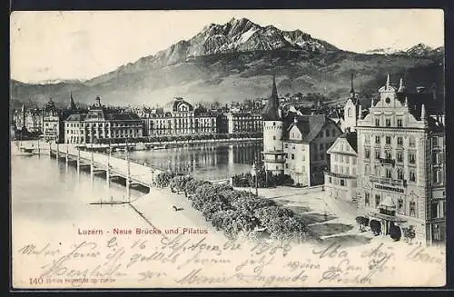 AK Luzern, Neue Brücke und Pilatus