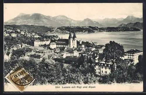 AK Luzern, Panorama mit Rigi und Alpen