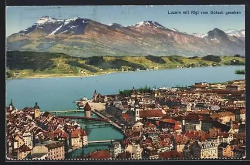 AK Luzern, Blick vom Gütsch auf Ortschaft und Rigi