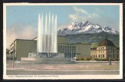 AK Luzern, Wagenbachbrunnen mit Kunsthaus und Pilatus