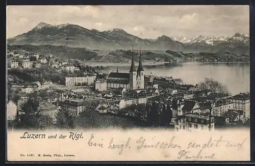 AK Luzern, Panorama mit Rigi im Hintergrund