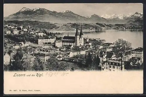 AK Luzern, Teilansicht der Stadt, im Hintergrund der Rigi