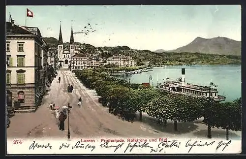 AK Luzern, Promenade, Hofkirche & Rigi