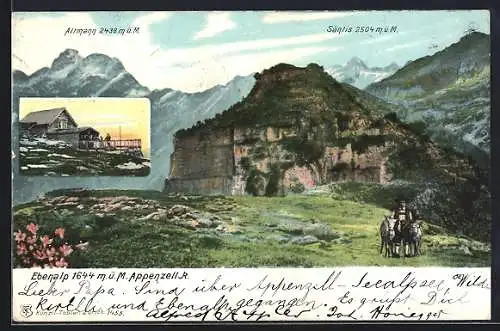 Lithographie Ebenalp über Appenzell, Altmann und Säntis