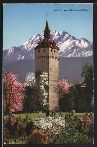 AK Luzern, Wachtturm und Pilatus