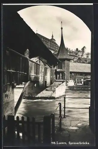 AK Luzern, Die Spreuerbrücke im Sonnenschein