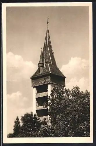 AK Luzern, Turm im Sonnenschein, Rückseitig Reklame für Geschäft von M. Kneubühler