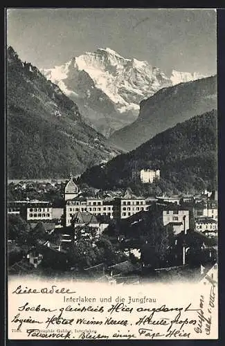 AK Interlaken, Stadtansicht mit der Jungfrau