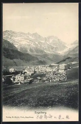 AK Engelberg, Ortsansicht mit Bergpanorama