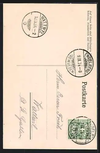 AK Engelberg, Ortsansicht mit Bergpanorama