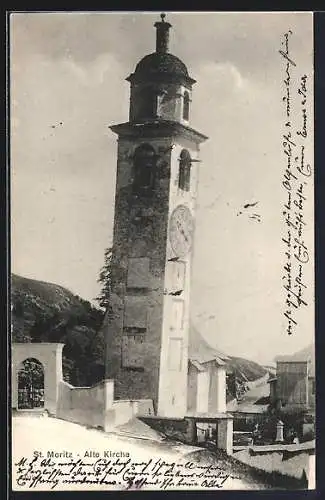 AK St. Moritz, Blick auf die alte Kirche