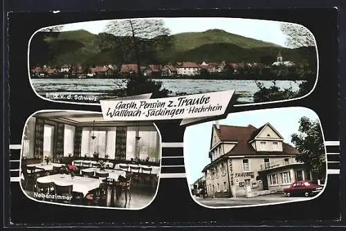 AK Wallbach-Säckingen /Hochrhein, Gasthaus-Pension zur Traube, Inneres Nebenzimmer, Blick von der Schweiz