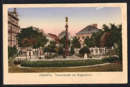 AK Chemnitz, Theaterstrasse mit Siegessäule