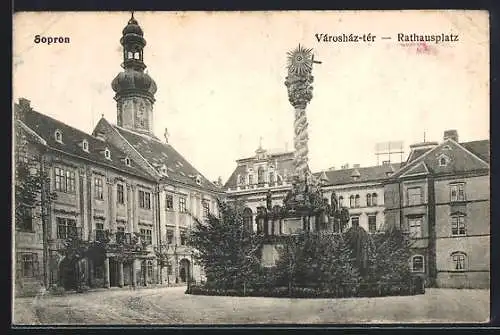 AK Sopron, Rathausplatz mit Pestsäule