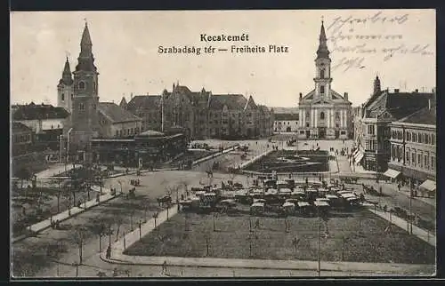 AK Kecskemet, Freiheits-Platz mit Marktständen