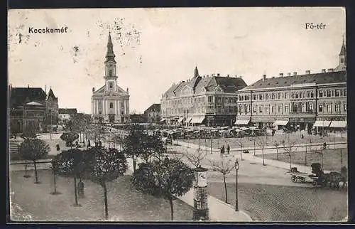 AK Kecskemet, Ausblick auf Markt und Kirche