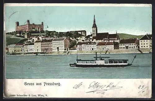 AK Pressburg, Teilansicht mit Donaupartie