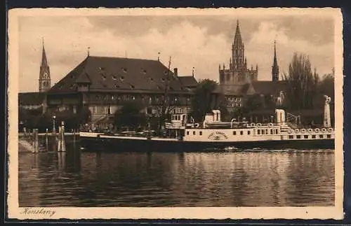 AK Konstanz, Hafen, Kaufhaus, Münster und Zeppelin-Denkmal