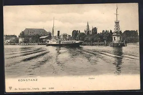 AK Konstanz, Hafen mit Dampfschiff