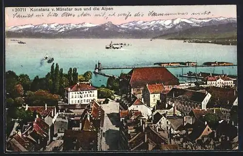 AK Konstanz, Ortsansicht von Münster aus mit Alpen