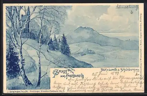 Künstler-AK Freiburg / Breisgau, Blick von Loretto zum Schönberg