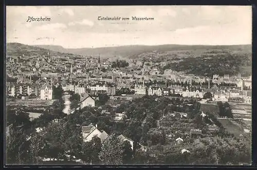 AK Pforzheim, Totalansicht vom Wasserturm