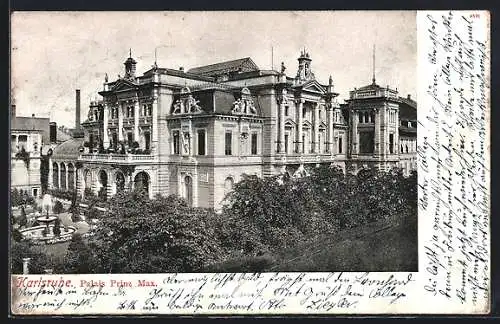 AK Karlsruhe, Palais Prinz Max mit Gartenanlage