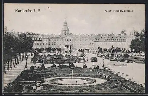 AK Karlsruhe i. B., Grossherzogl. Schloss mit Anlage