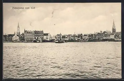 AK Kiel, Partie am Ufer, Blick auf die Stadt