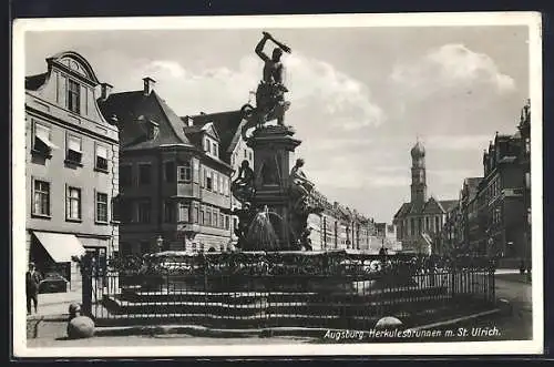 AK Augsburg, Herkulesbrunnen mit St. Ulrich