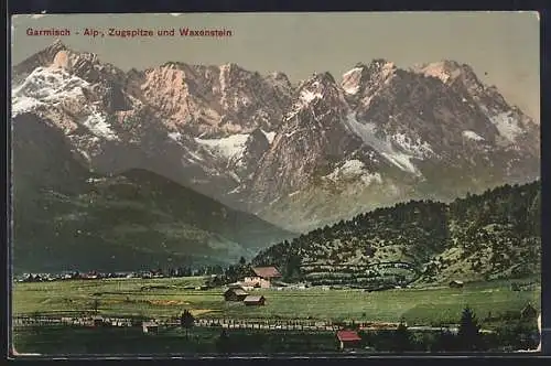 AK Garmisch, Alp-, Zugspitze und Waxenstein