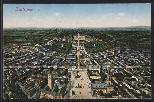 AK Karlsruhe, Ansicht aus der Vogelschau