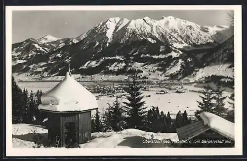 AK Oberstdorf, Ortsansicht und Blick auf das Nebelhorn vom Bergkrystall aus