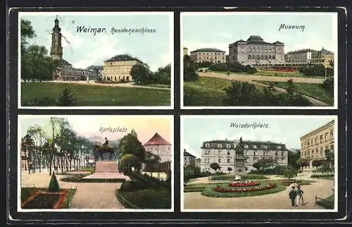 AK Weimar / Thüringen, Residenzschloss, Karlsplatz, Museum und Watzdorfplatz