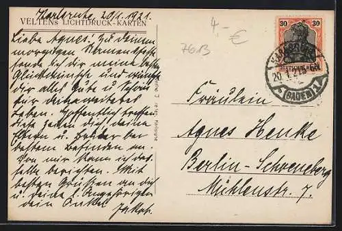 AK Karlsruhe, Stadtgarten, Südeingang 1